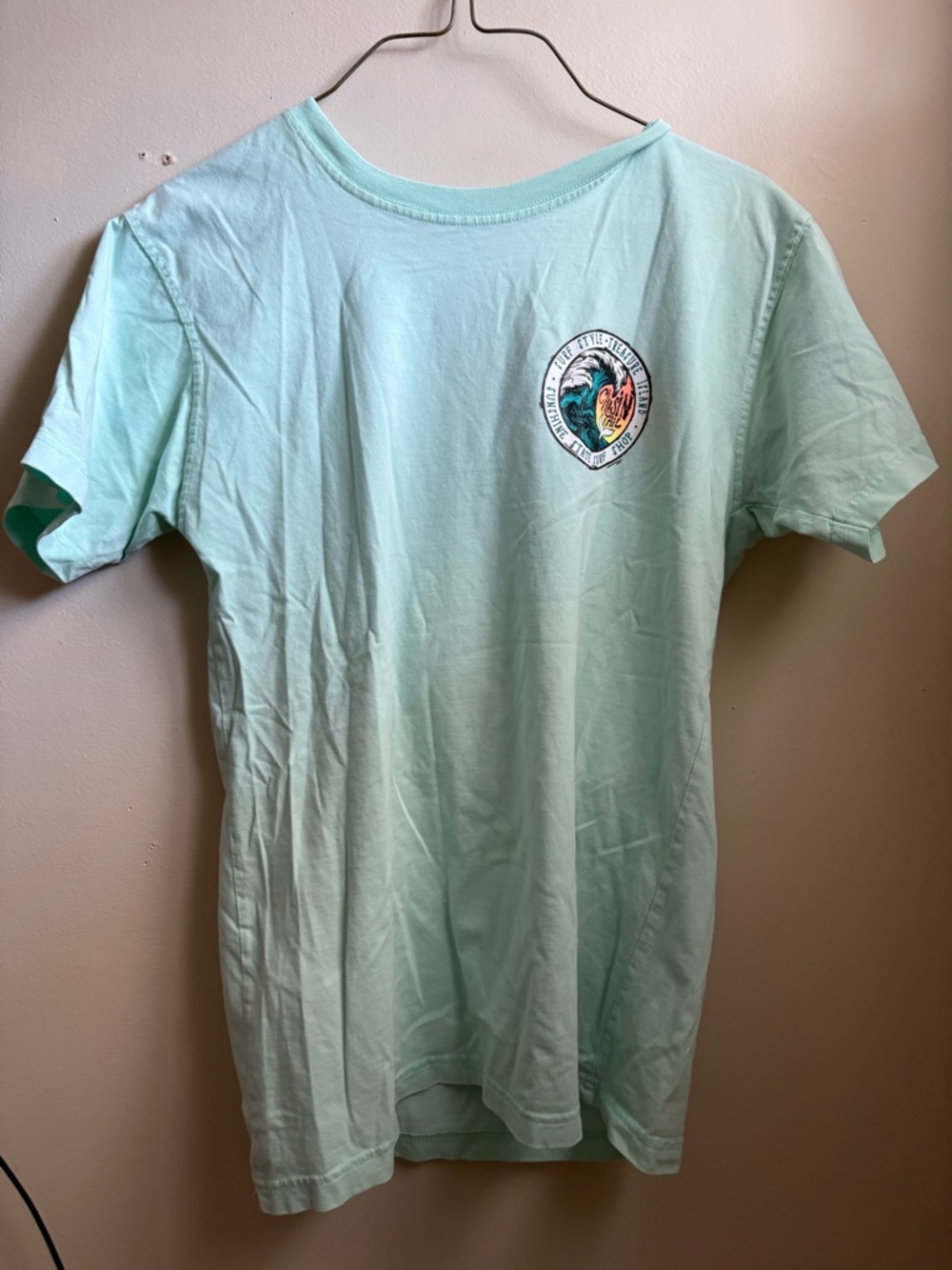 Mint Green Graphic Pocket Tee with Circular Crest
